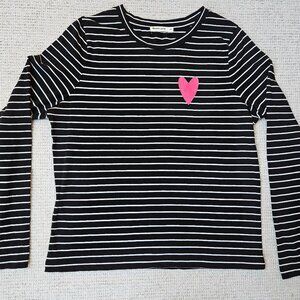 Marine Layer Black White Heart Striped Long Sleeve T-Shirt Top Medium M Casual